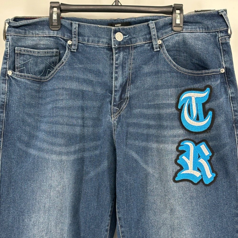 True Religion Bobby Jeans Mens 36 Blue Patch Relaxed Baggy Modern Streetwear NWT